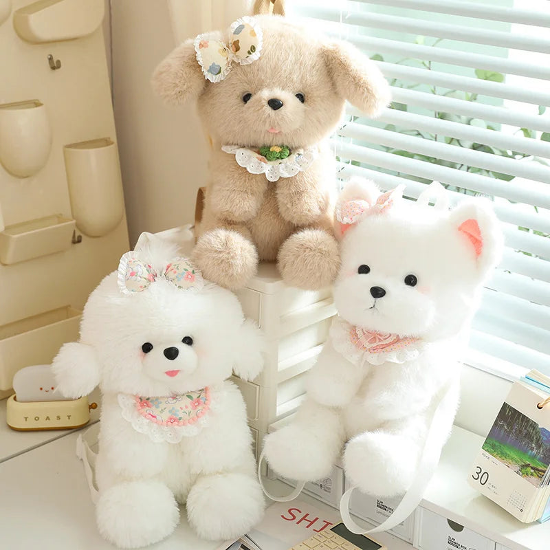 Kawaii Fluffy Puppy Plush Backpack Trio My Store