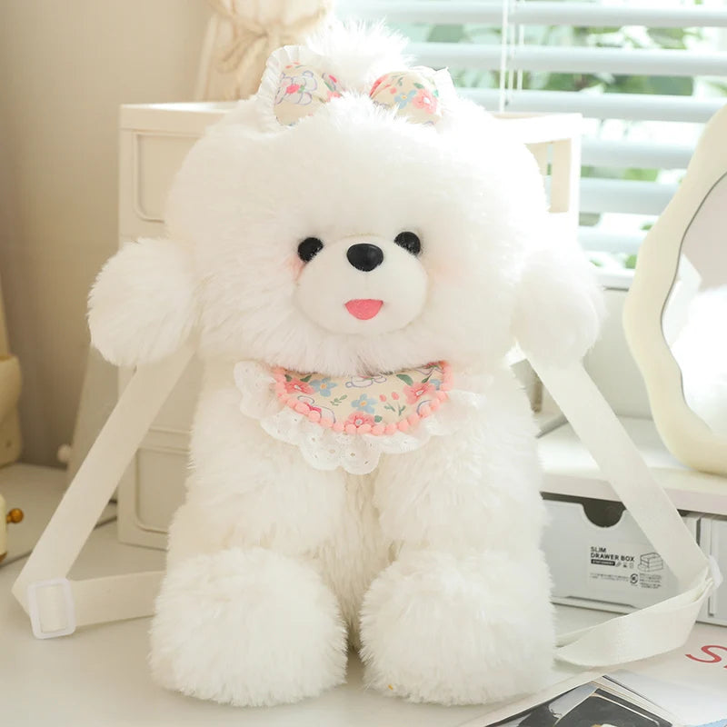 Kawaii Fluffy Puppy Plush Backpack Trio