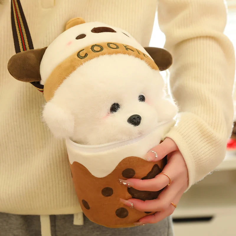 Kawaii Boba Dog Plush Sling Bag