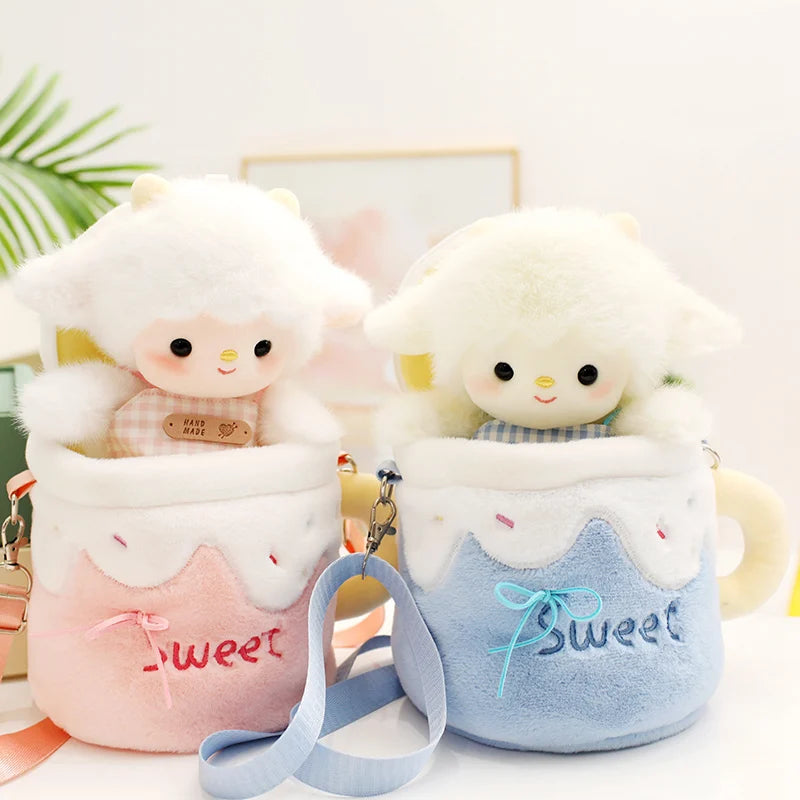 Kawaii Lamb In a Cup Plush Sling Bag