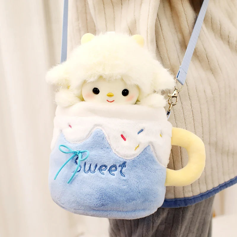 Kawaii Lamb In a Cup Plush Sling Bag