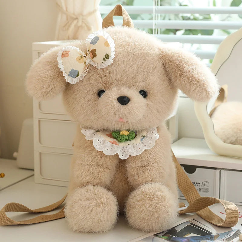 Kawaii Fluffy Puppy Plush Backpack Trio