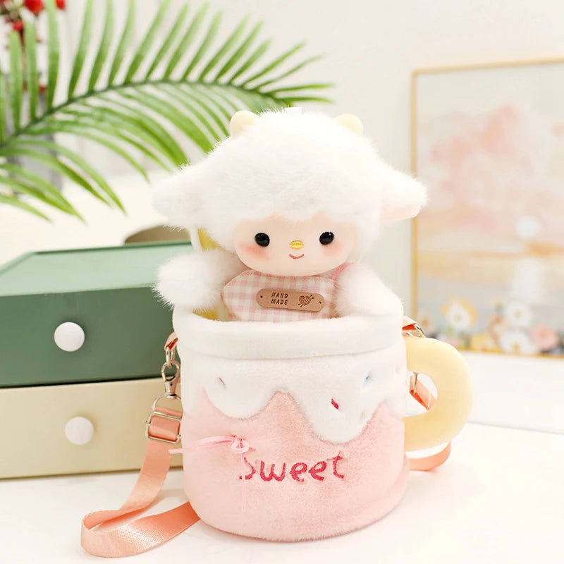Kawaii Lamb In a Cup Plush Sling Bag