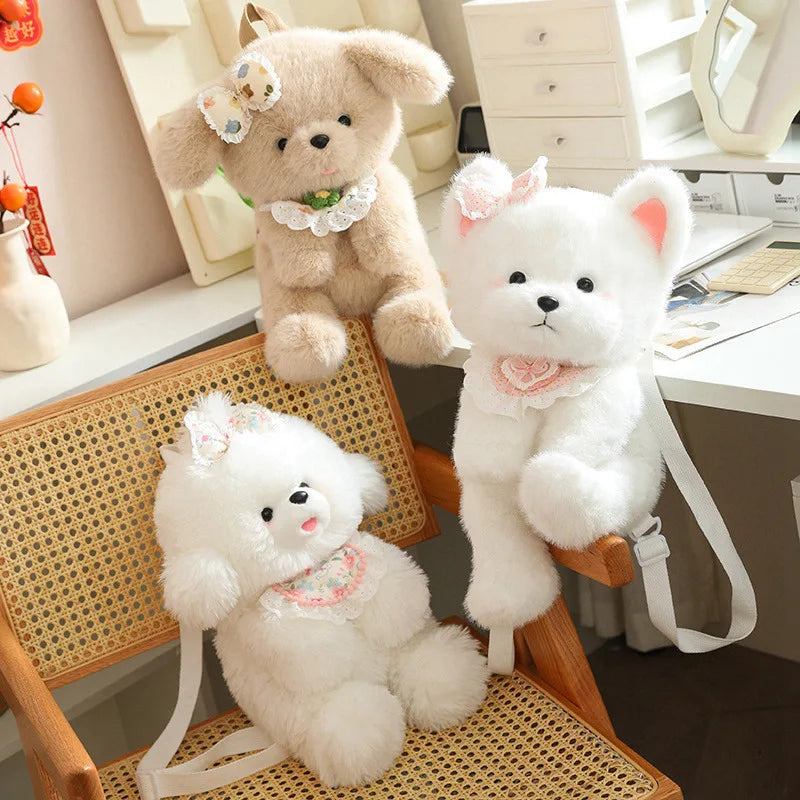Kawaii Fluffy Puppy Plush Backpack Trio