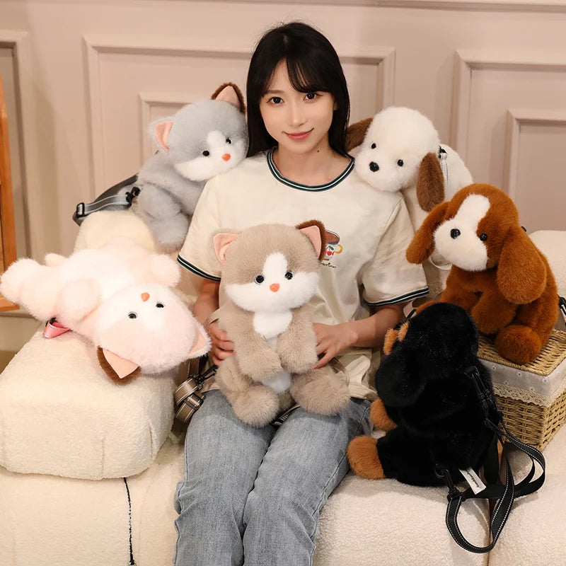 Kawaii Cat & Dog Family Plush Backpack
