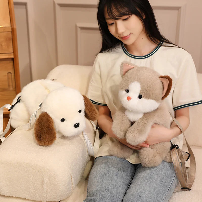 Kawaii Cat & Dog Family Plush Backpack