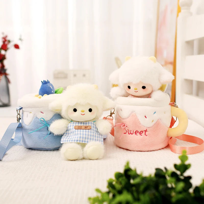 Kawaii Lamb In a Cup Plush Sling Bag