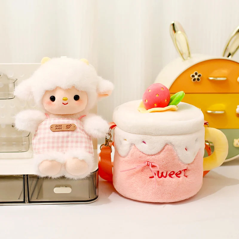 Kawaii Lamb In a Cup Plush Sling Bag