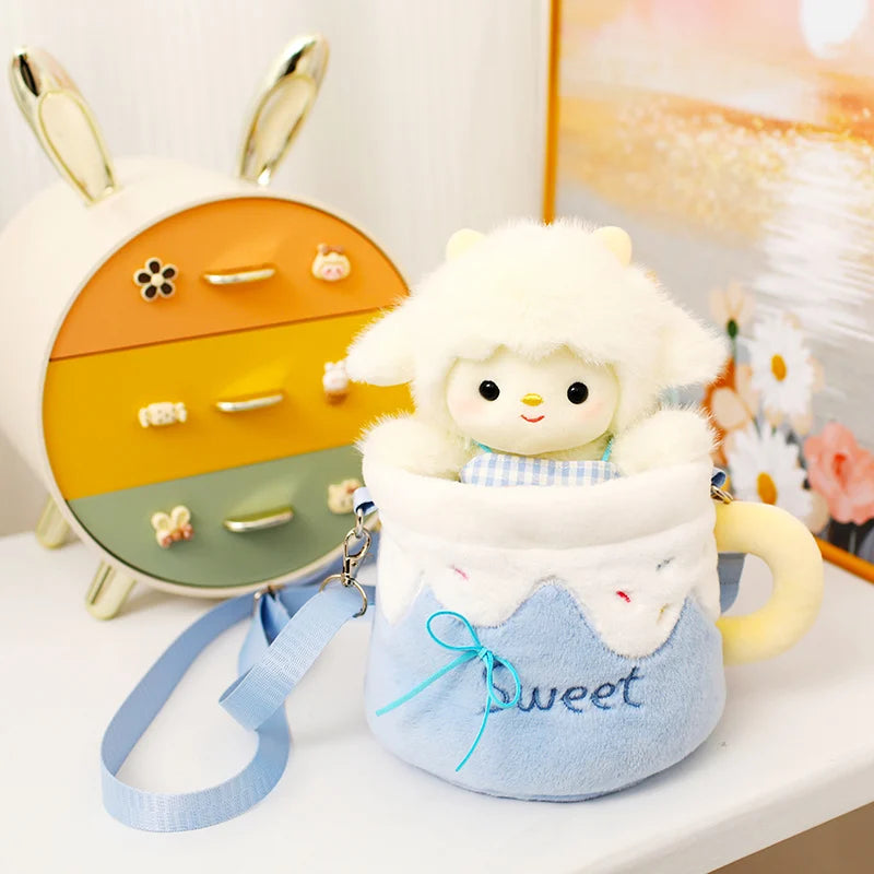 Kawaii Lamb In a Cup Plush Sling Bag