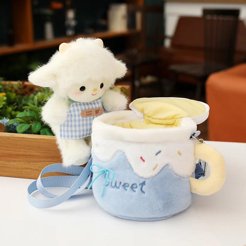 Kawaii Lamb In a Cup Plush Sling Bag