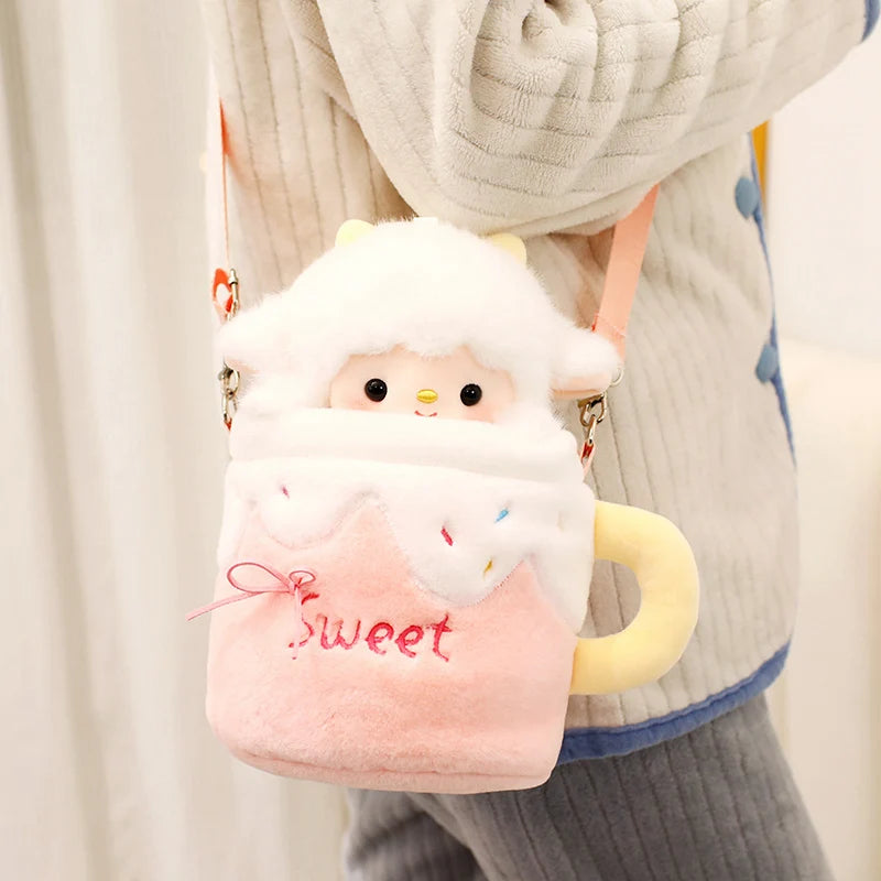 Kawaii Lamb In a Cup Plush Sling Bag