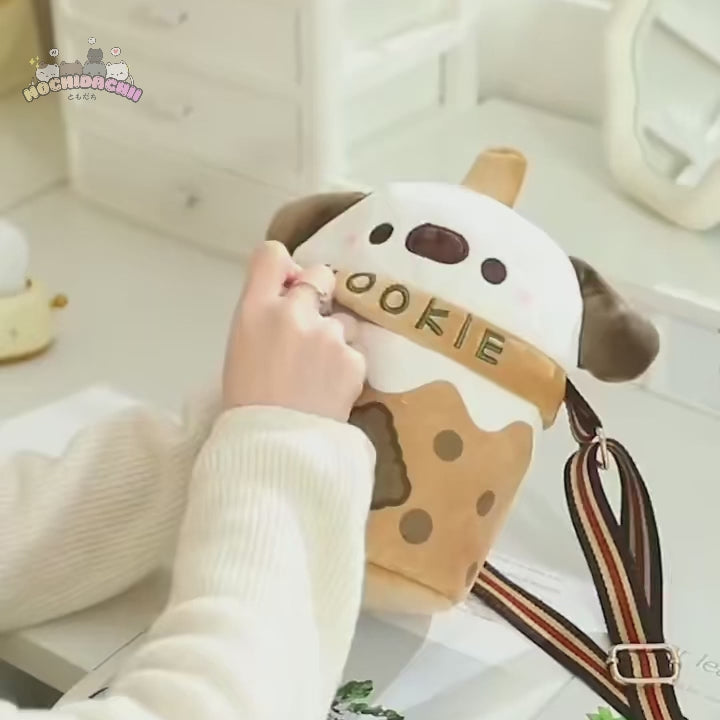 Kawaii Boba Dog Plush Sling Bag