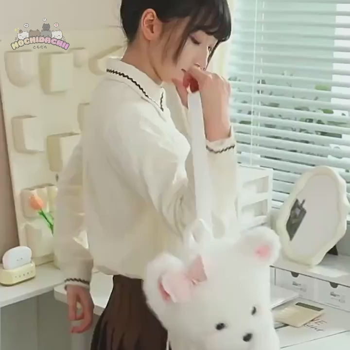 Kawaii Fluffy Puppy Plush Backpack Trio