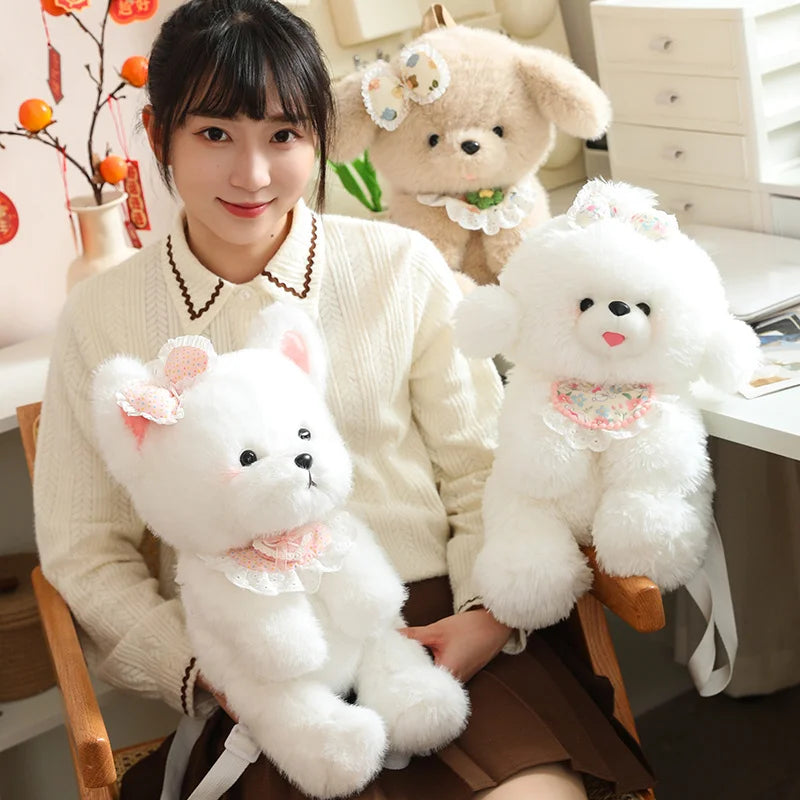 Kawaii Fluffy Puppy Plush Backpack Trio