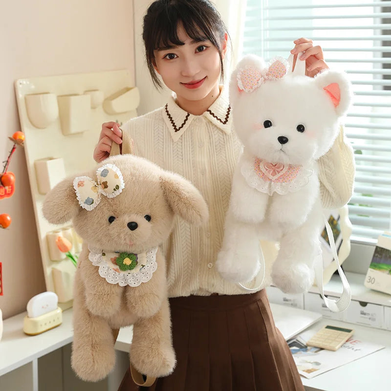 Kawaii Fluffy Puppy Plush Backpack Trio My Store